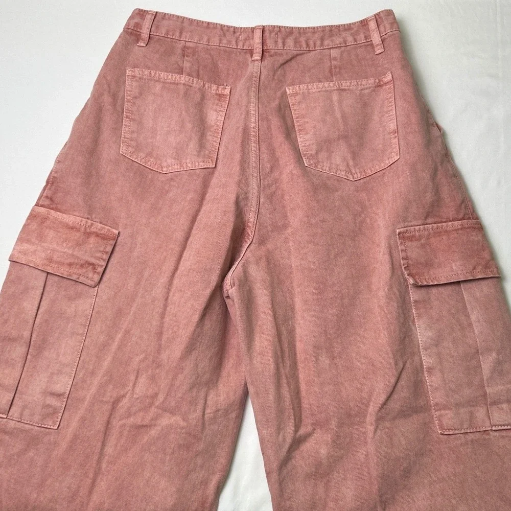 HiRisk Womens High Rise Pleated Wide Leg Cargo Pants Size M/10 Mauve Pink